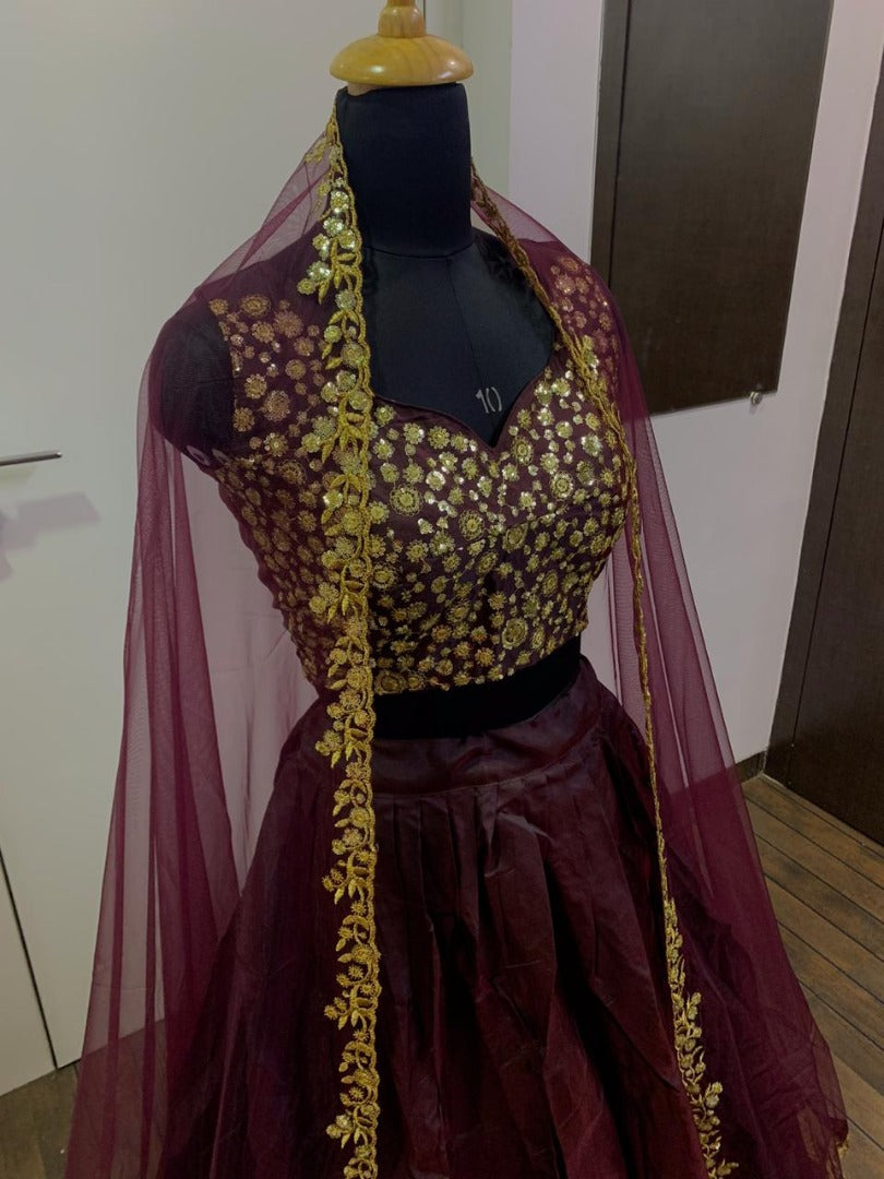 Maroon tapeta silk heavy embroidered lehenga choli