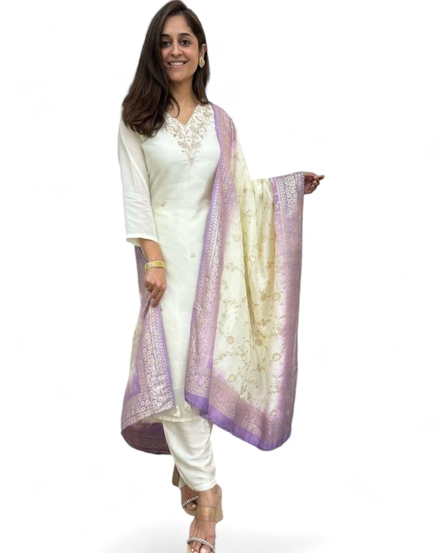 White roman silk salwar suit