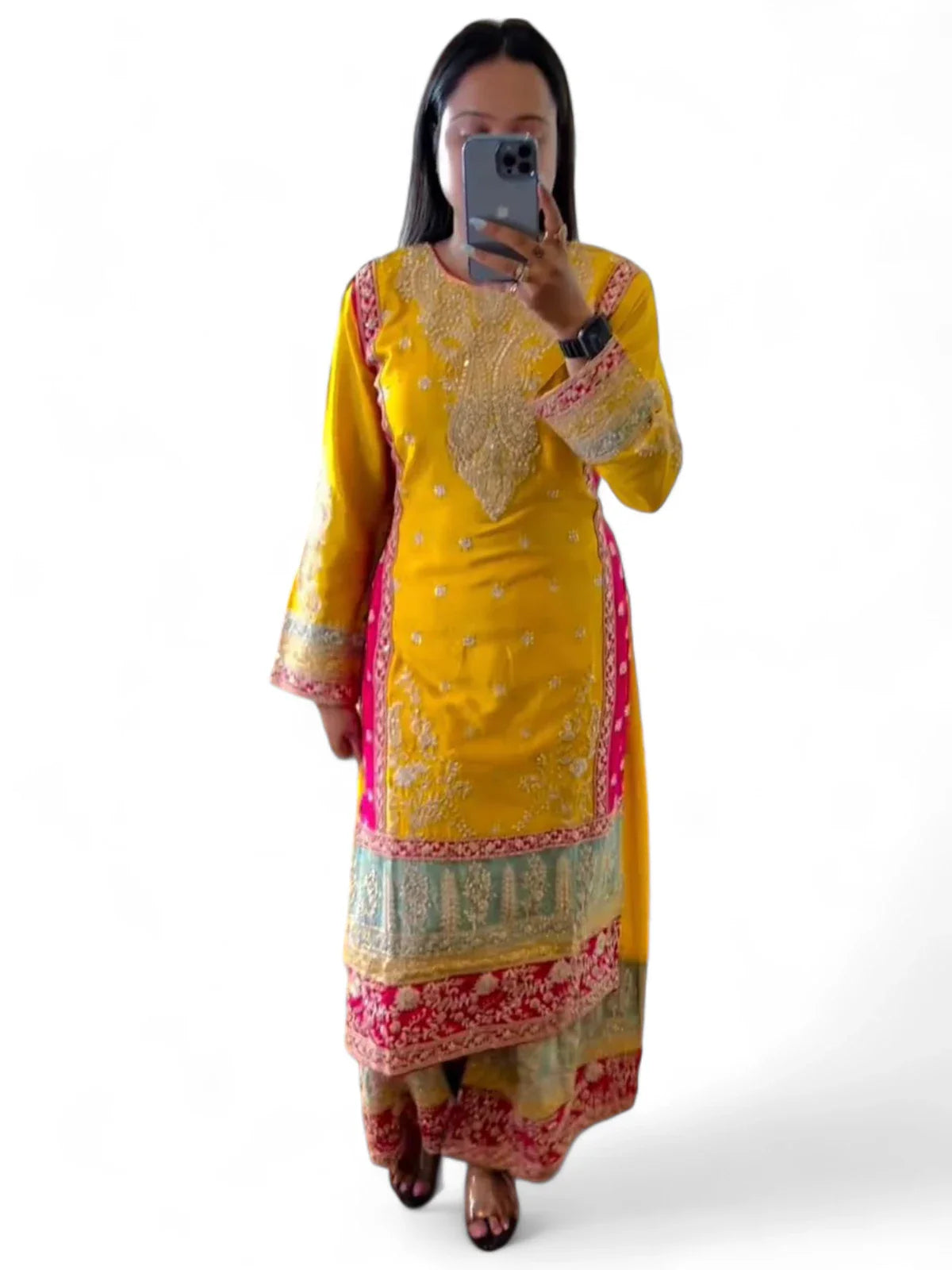 Yellow designer wedding sharara suit