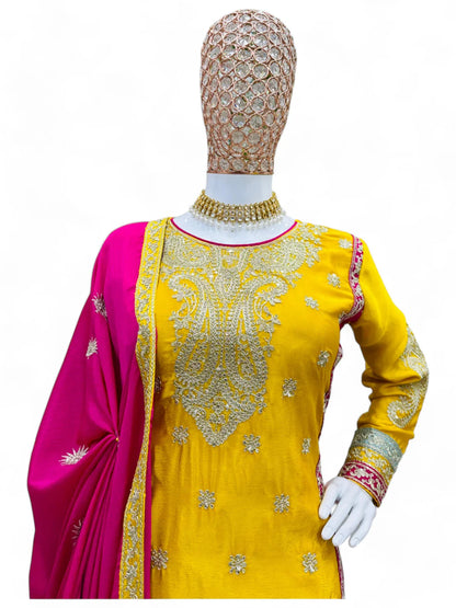 Yellow designer wedding sharara suit