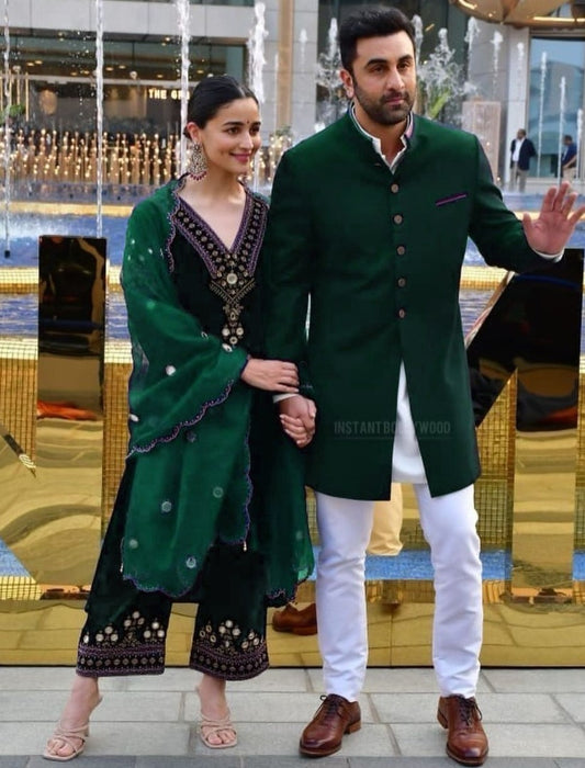 Alia bhatt green velvet bollywood pant salwar suit