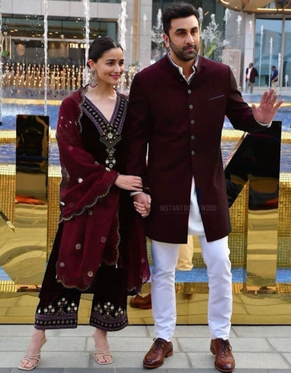 Alia bhatt maroon velvet bollywood pant salwar suit