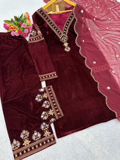 Alia bhatt maroon velvet bollywood pant salwar suit