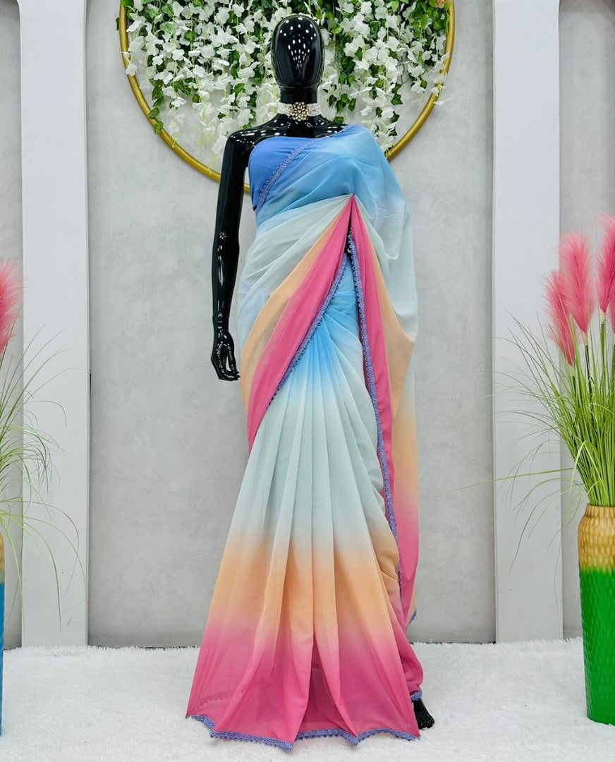 Alia bhatt multicolor georgette printed designer bollywood saree