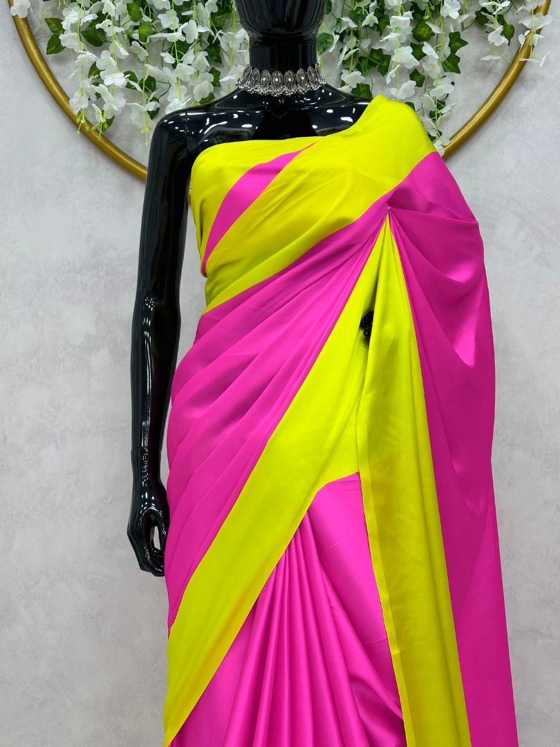 Alia bhatt pink yellow satin designer bollywood saree