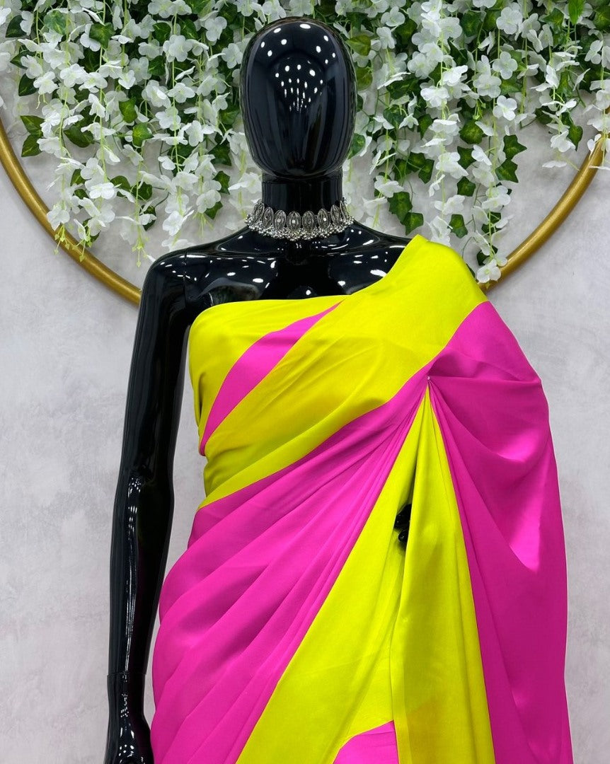 Alia bhatt pink yellow satin designer bollywood saree