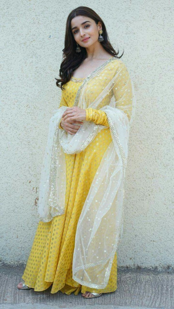 alia bhutt designer yellow embroidered anarkali suit