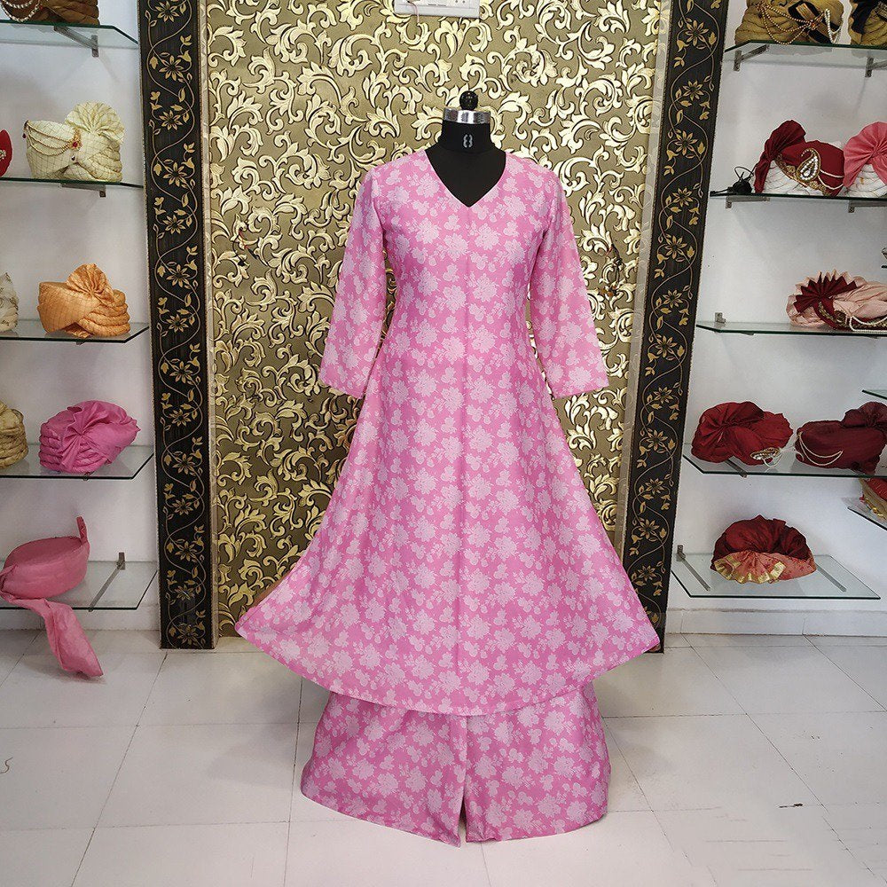 Alia Pink muslin cotton beautiful printed plazzo kurti