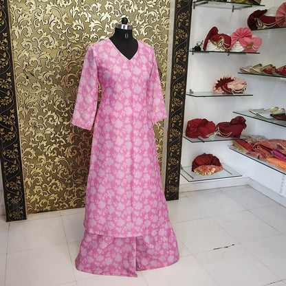 Alia Pink muslin cotton beautiful printed plazzo kurti