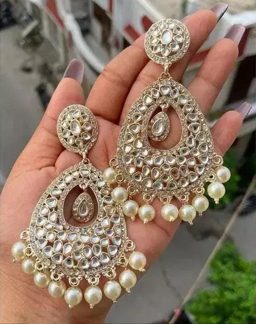 Alloy gold palted kundan jhumka earrings