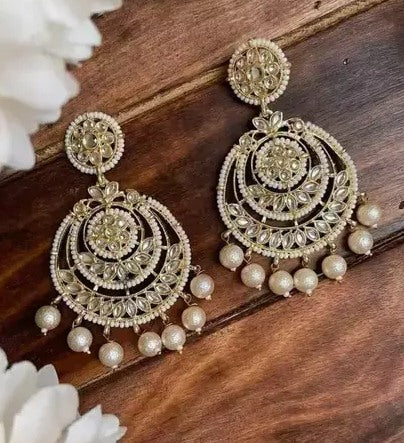 Alloy gold palted kundan jhumka earrings