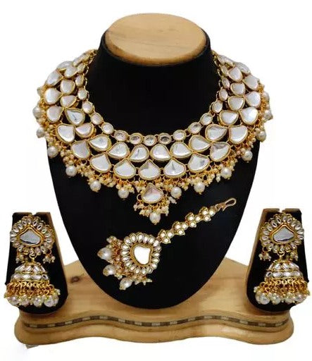 Alloy gold plated and kundan pearl jewellery set for wedding
