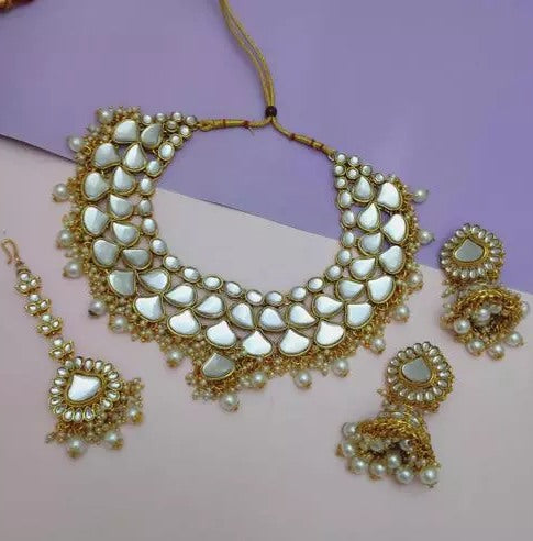 Alloy gold plated and kundan pearl jewellery set for wedding