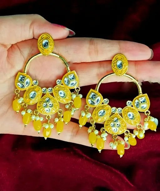 Alloy gold plated kundan chandelier earrings