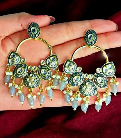 Alloy gold plated kundan chandelier earrings