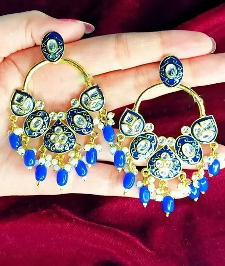 Alloy gold plated kundan chandelier earrings