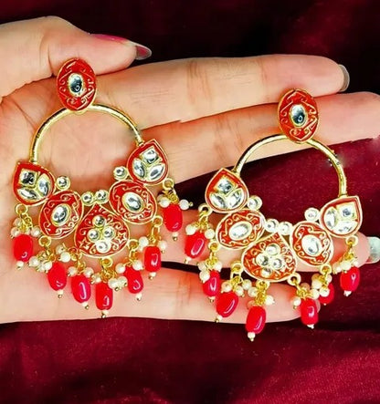 Alloy gold plated kundan chandelier earrings