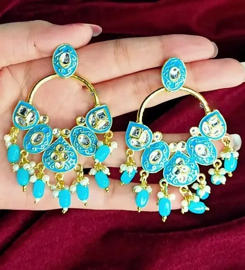 Alloy gold plated kundan chandelier earrings