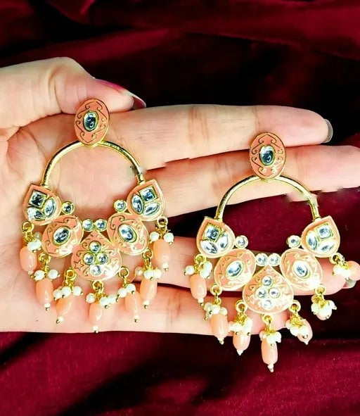 Alloy gold plated kundan chandelier earrings