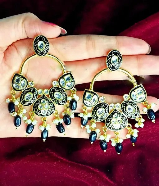 Alloy gold plated kundan chandelier earrings