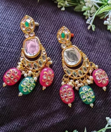 Alloy gold plated kundan jhumka earrings