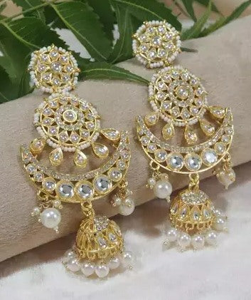 Alloy gold plated kundan pearl jhumka earrings