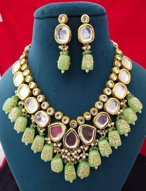 Alloy gold plated kundan polki jewellery set