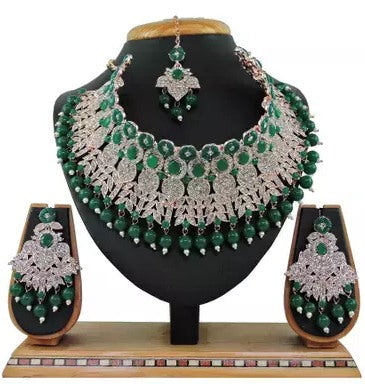 Alloy rhodium plated pink pearl and stones diamond Jewellery set