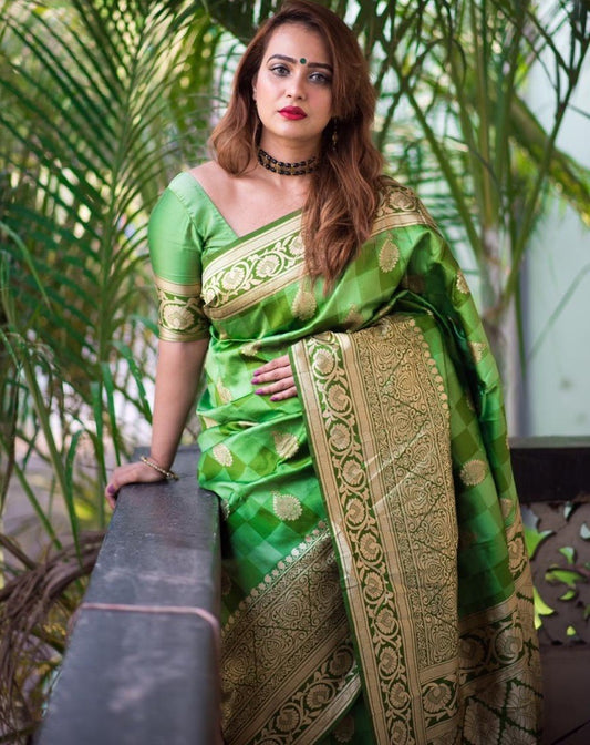 Anjani green banarasi cotton silk weaving saree