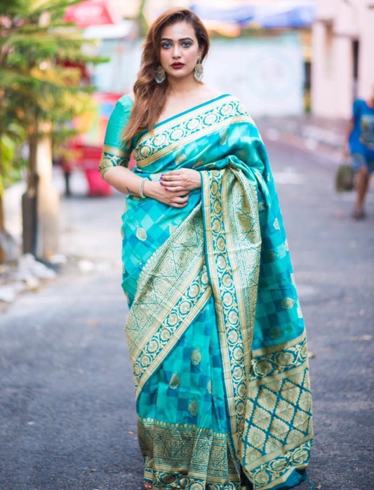 Anjani skyblue banarasi cotton silk weaving saree