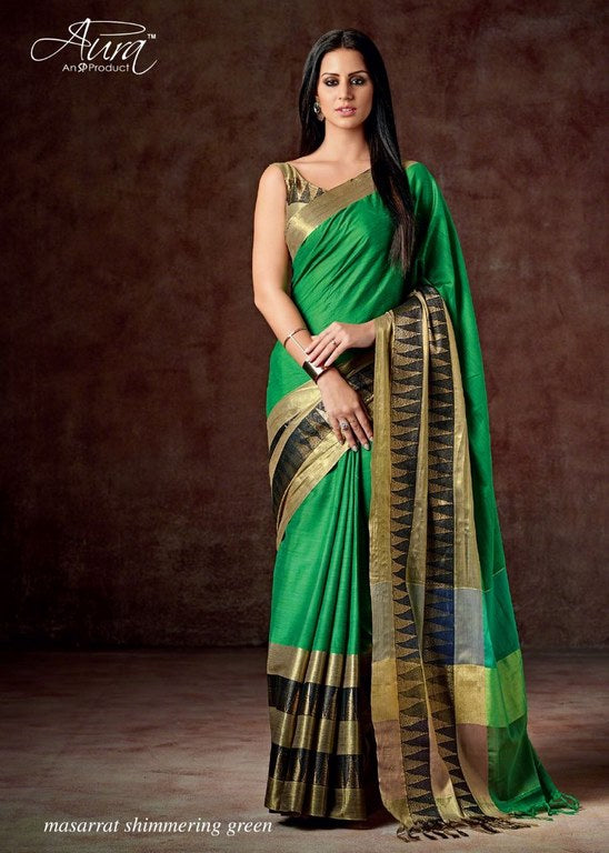 Aura Cotton silk green saree