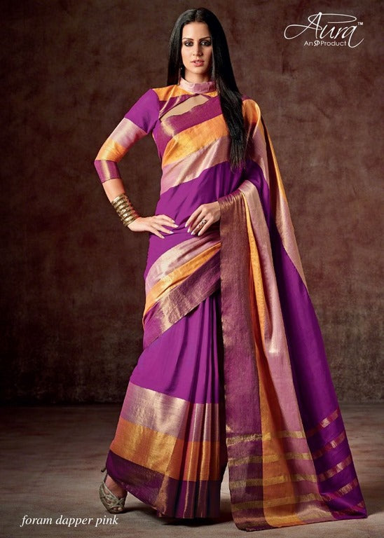 Aura Cotton silk purple saree