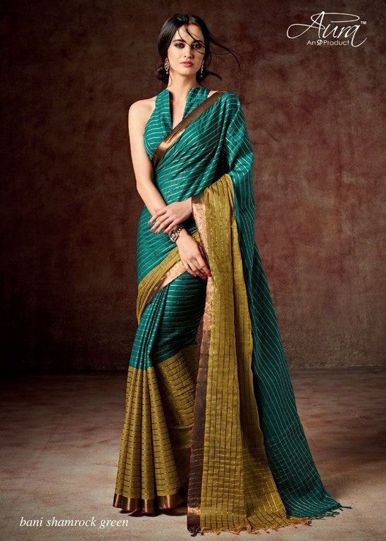 Aura Cotton silk sky green saree