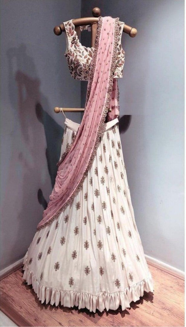 Baby pink beautiful embroidered wedding wear lehenga choli
