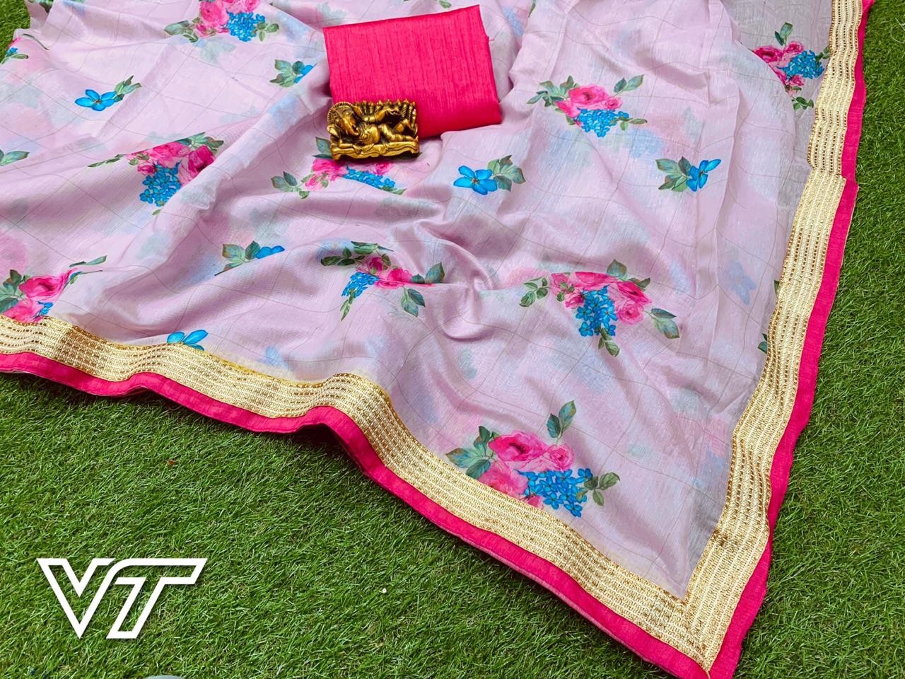 baby pink chanderi cotton printed saree