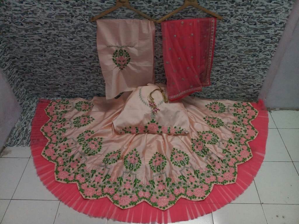 Baby pink designer embroidered wedding lehenga
