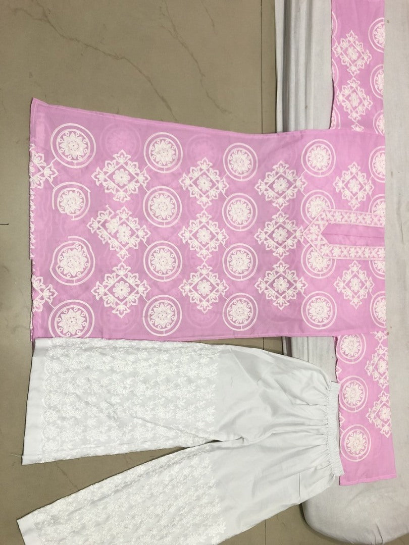 Baby pink embroidery worked plazzo suit