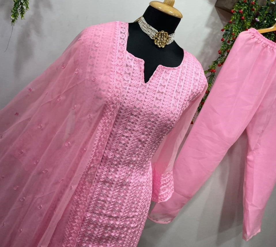 Baby pink georgette chine stich salwar suit