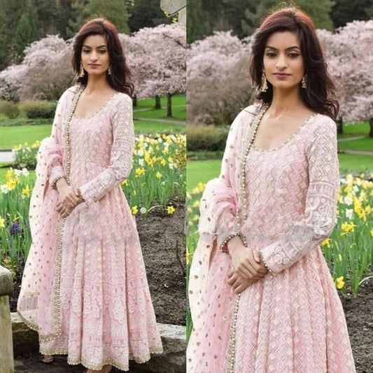 Baby pink georgette embroidered anarkali suit