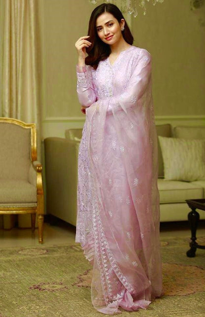 Baby pink georgette embroidered salwar suit