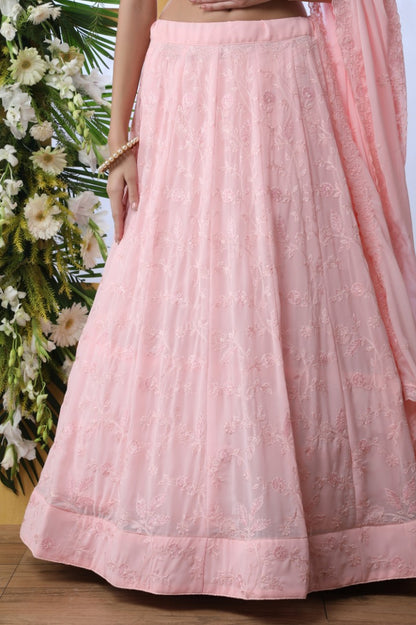 Baby pink georgette heavy embroidered wedding lehenga choli