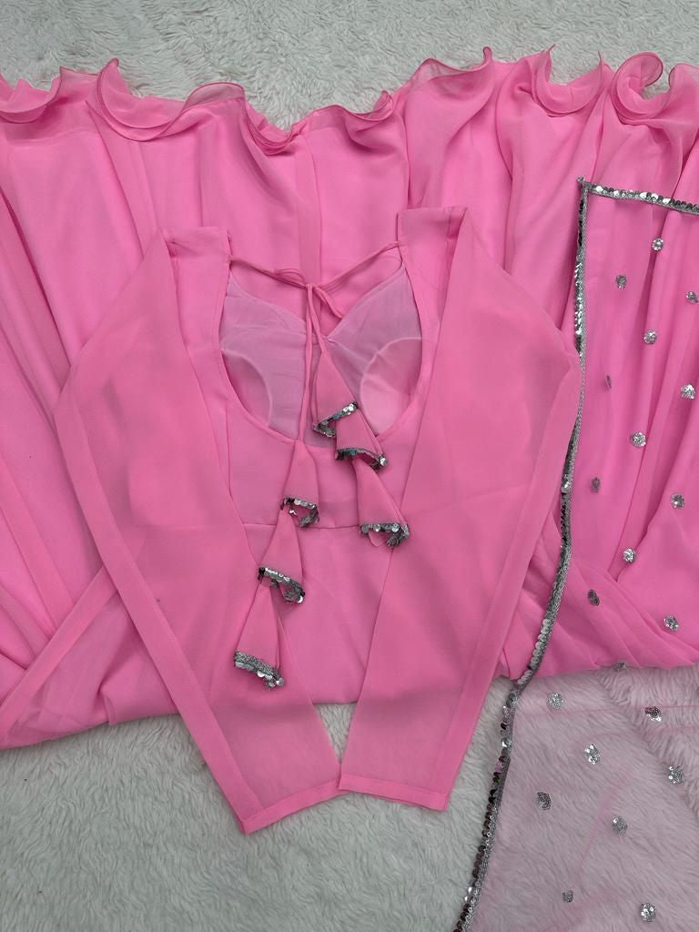 Baby pink georgette plain party wear anarkali suit