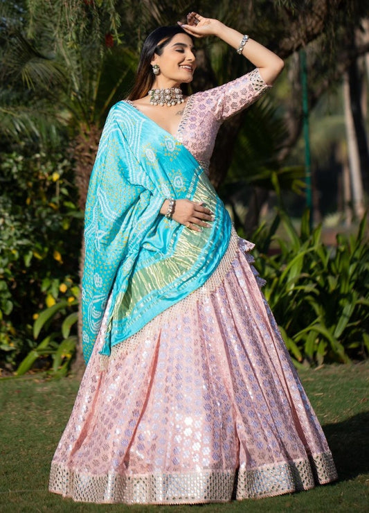 Baby pink georgette sequence embroidered wedding lehenga choli