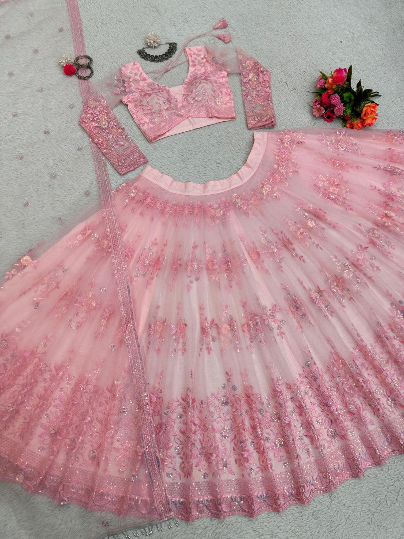 Baby pink heavy work designer ceremonial lehenga choli