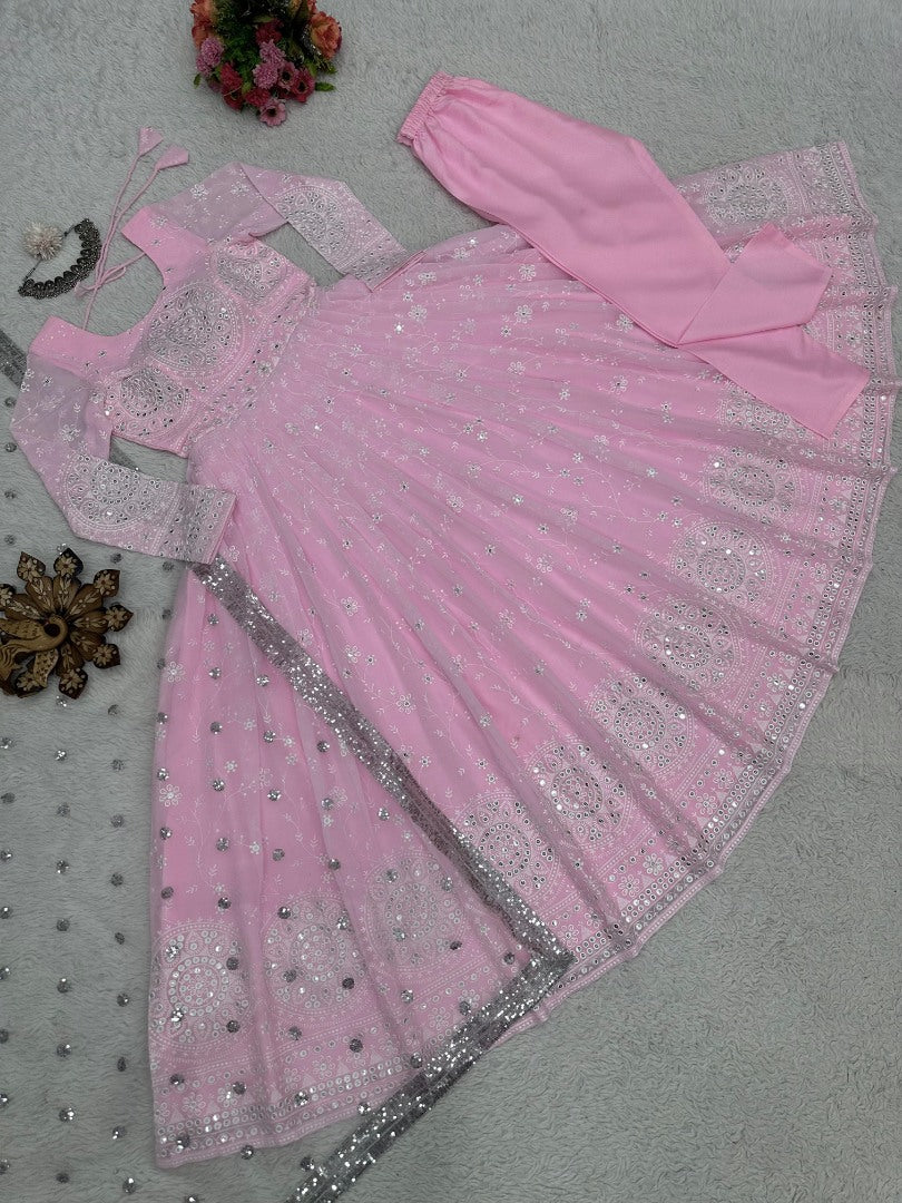 Baby pink heavy work wedding anarkali suit gown