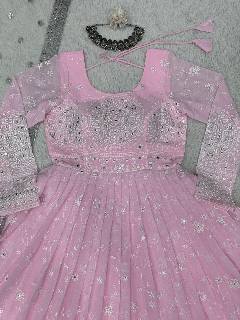 Baby pink heavy work wedding anarkali suit gown