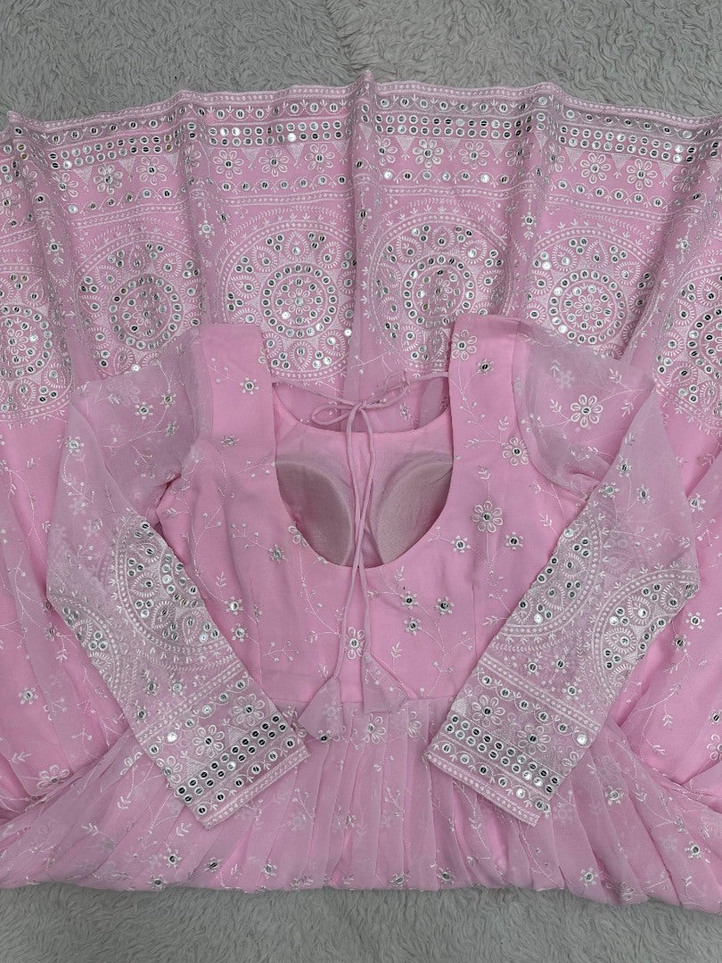 Baby pink heavy work wedding anarkali suit gown