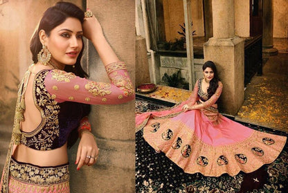 Baby pink paper silk designer heavy embroidered bridal lehenga