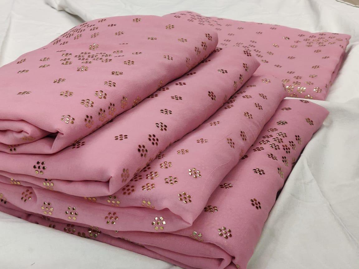 Baby pink pure georgette mukesh work designer saree