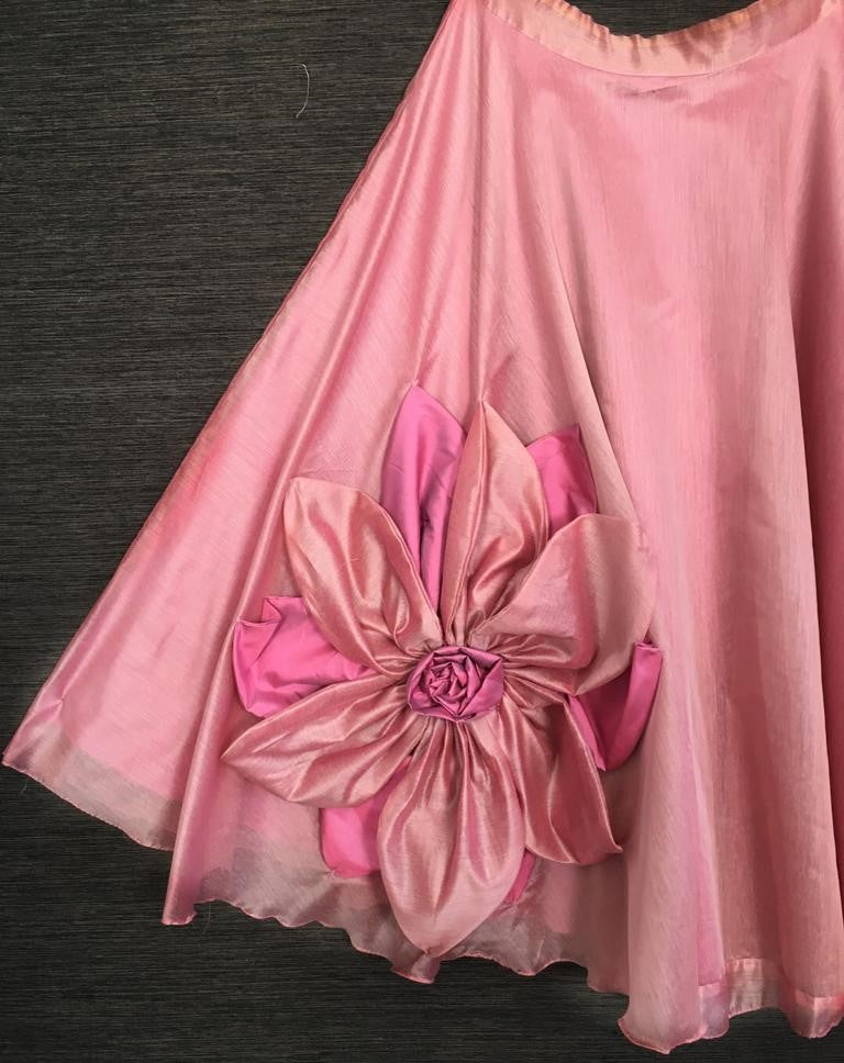 Baby pink rajwadi chanderi silk hand made flower lehenga choli
